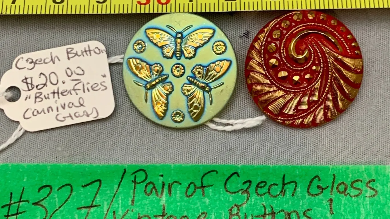 (2) Vintage Czech Glass Buttons, Pre-1940’s, Very Rare!