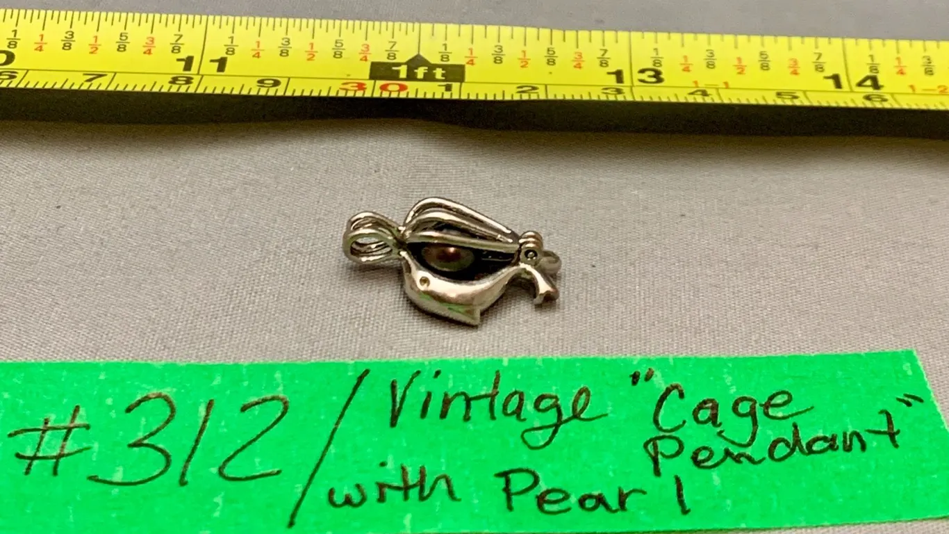 Vintage Rare Cage Pendant w/ Black Pearl