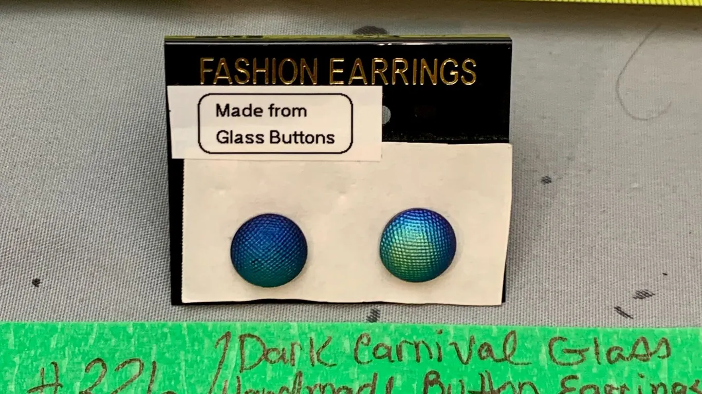 Pair of Handmade Dark Carnival Gass Button Earrings