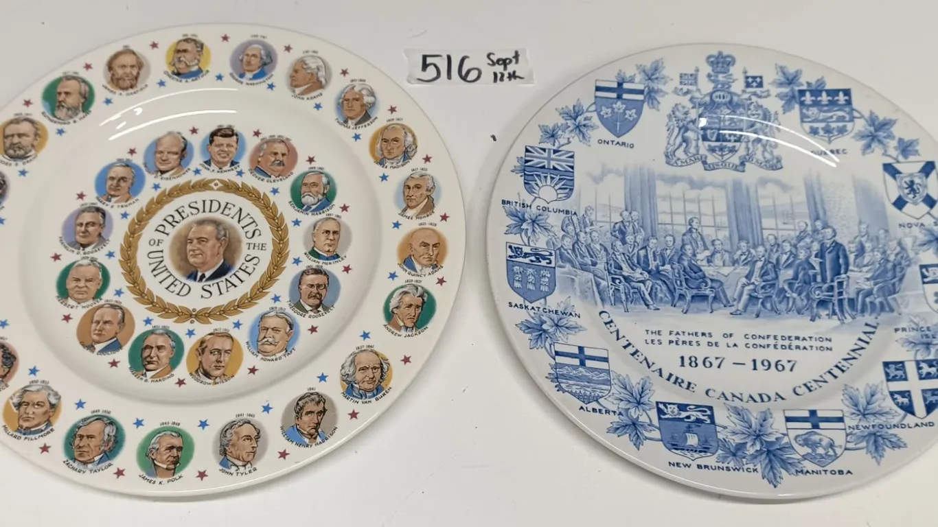 2 Plates - Wood & Sons Ironstone Fathers of Confederation 7 Presidents of USA