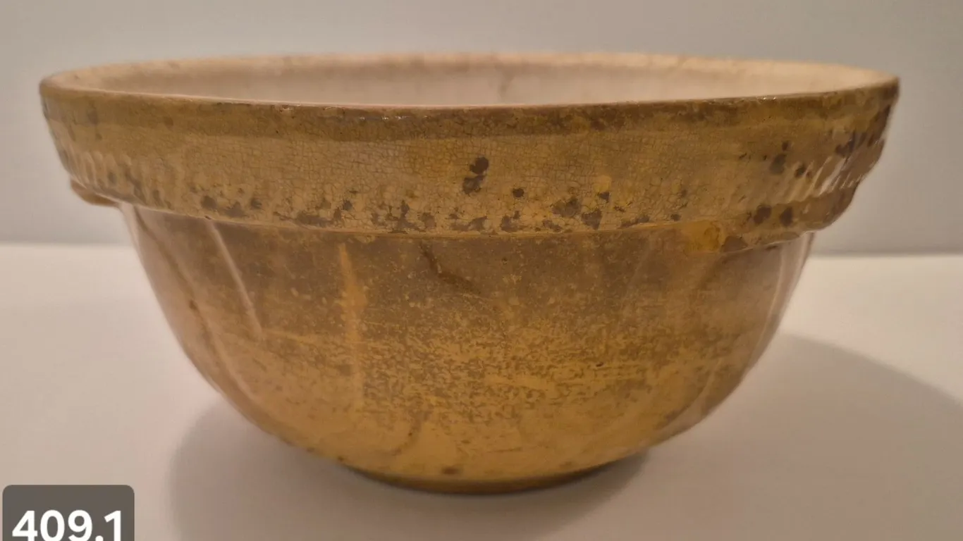 Medalta bowl, #8, some crazing and wear on glaze, 8 1/2 inches, no chips