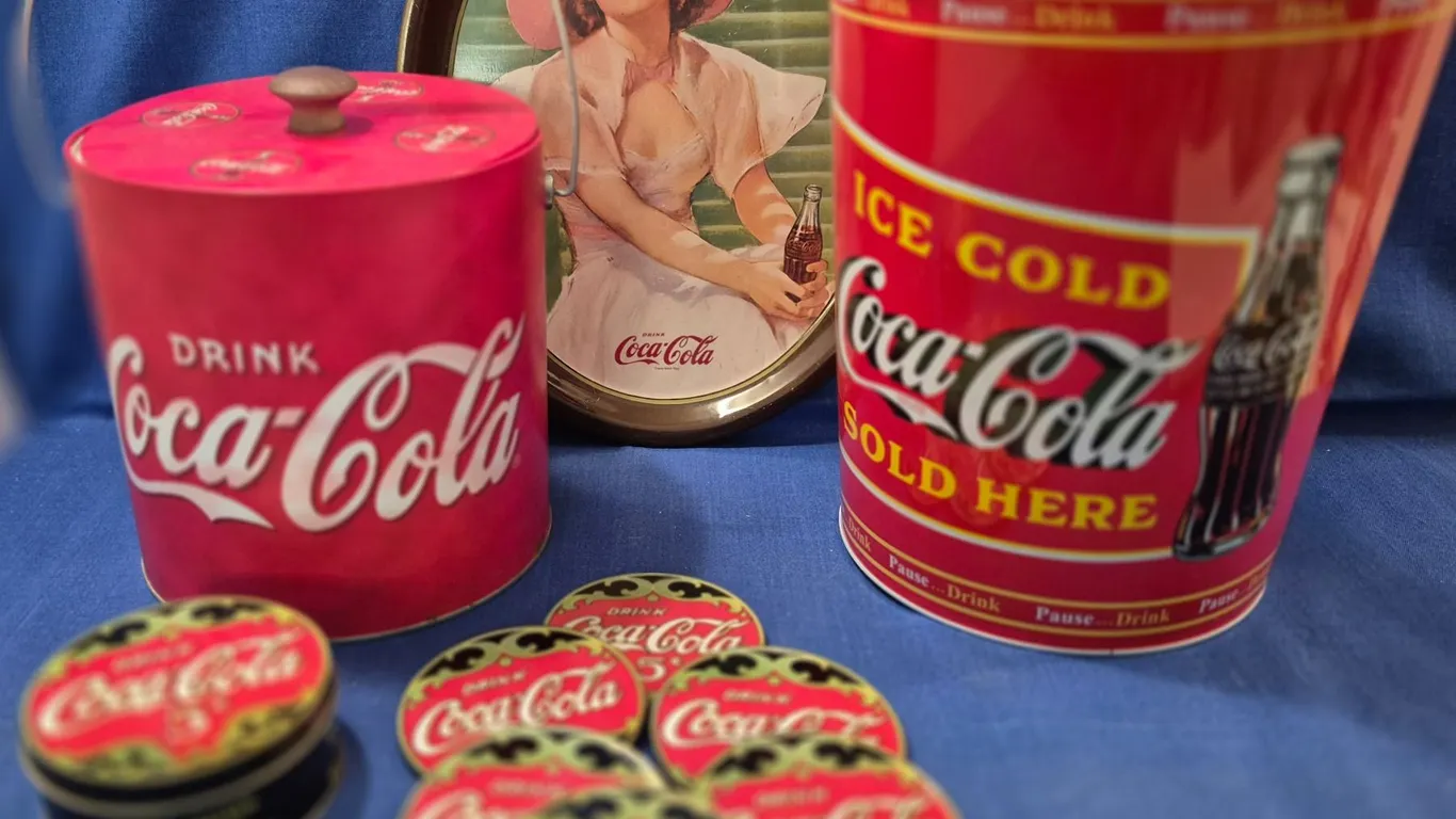 4 Coca Cola (Coke) items, set of 6 coasters, tray, ice bucket, waste paper basket