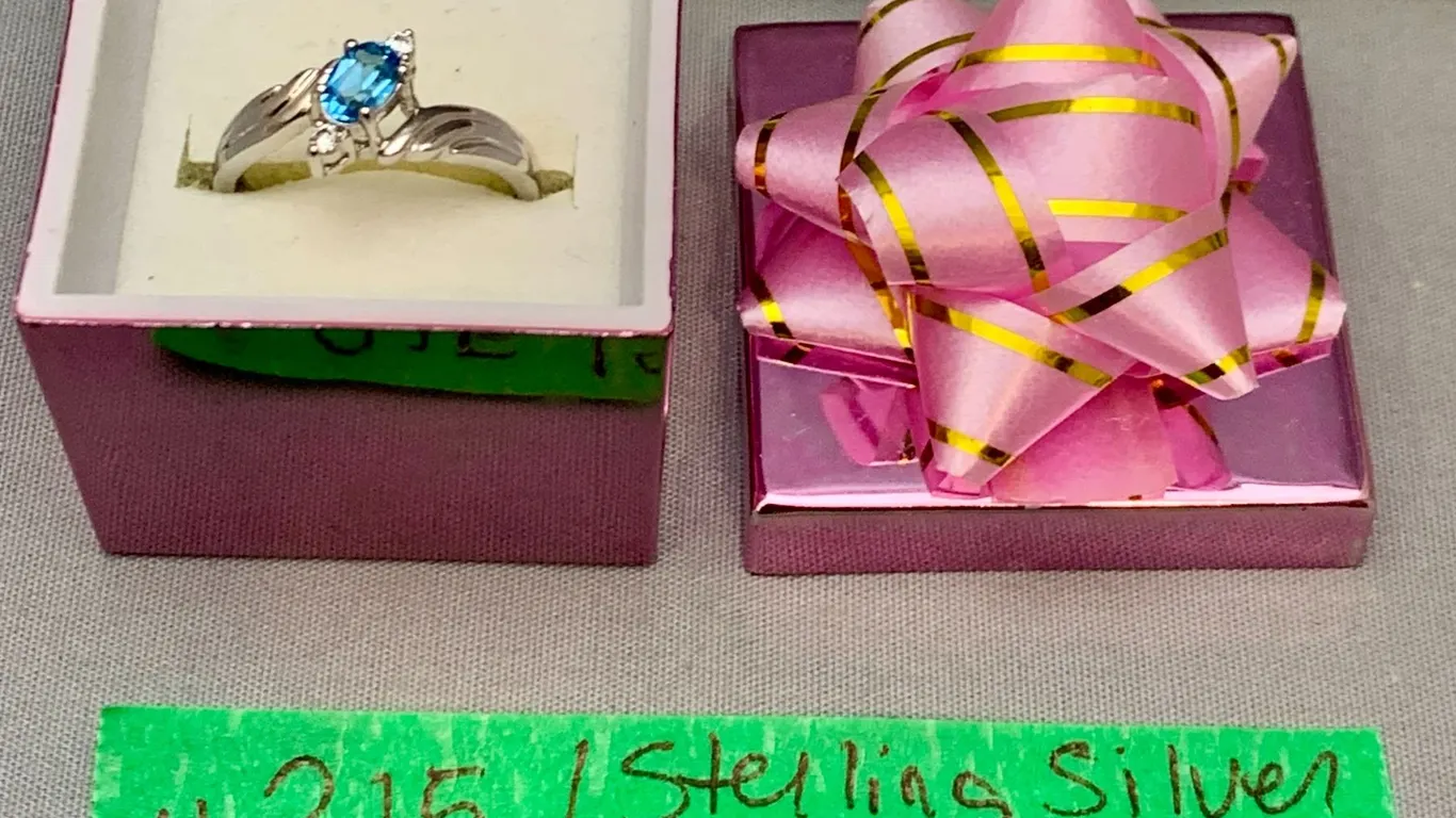 Sterling Silver “925” Blue Topaz Stone Ring in Box – Size 8.75