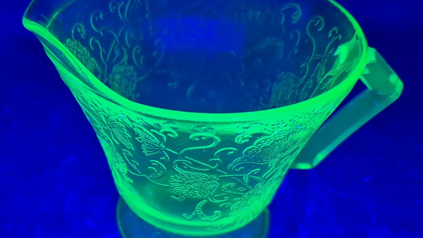 Uranium glass round creamer, 3 1/4 x 4 1/2 inches, no damage, glows!