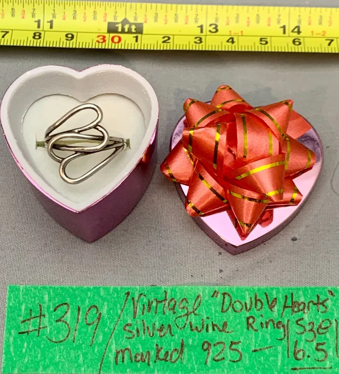Vintage Sterling Silver “925” Double Hearts Ring in Box – Size 6.5