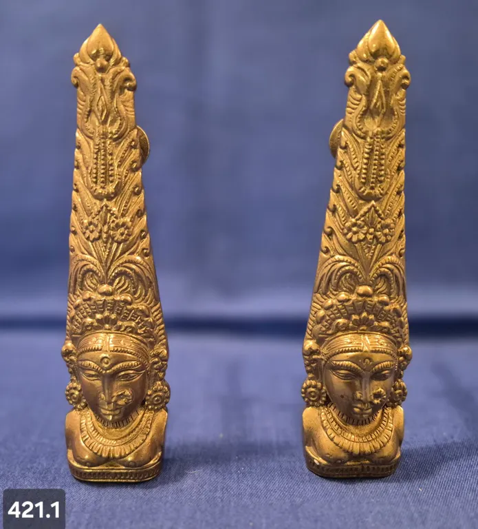 Pair of antique heavy, solid brass door pulls, 6 3/4 inches long