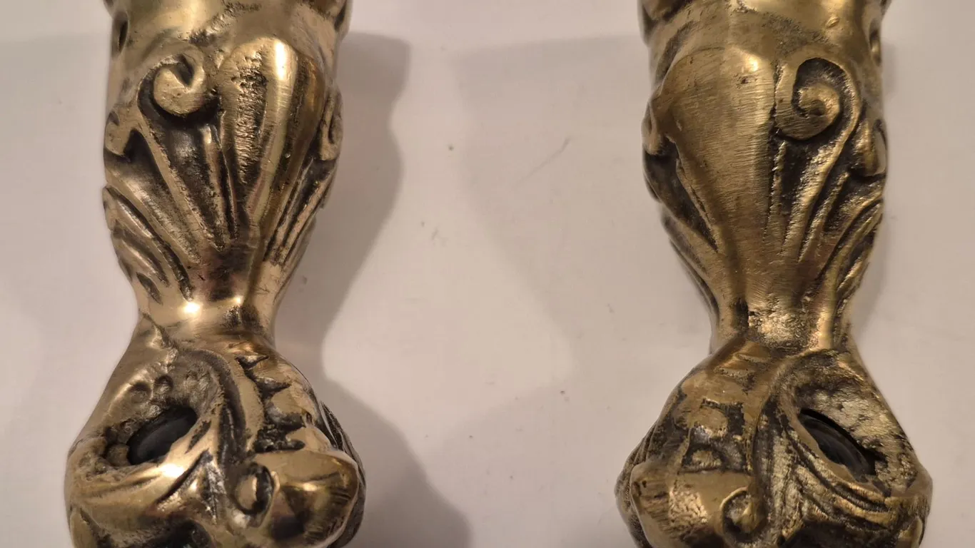 Pair of solid brass and glass ball & claw table/stool feet 3 3/4 inches