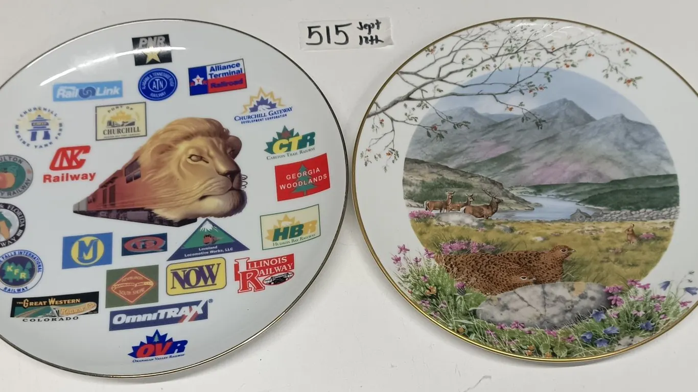 2 plates- Summer on the Moon- Royal Worcester Pocelain & Omnitax Railway Safety Award Plate