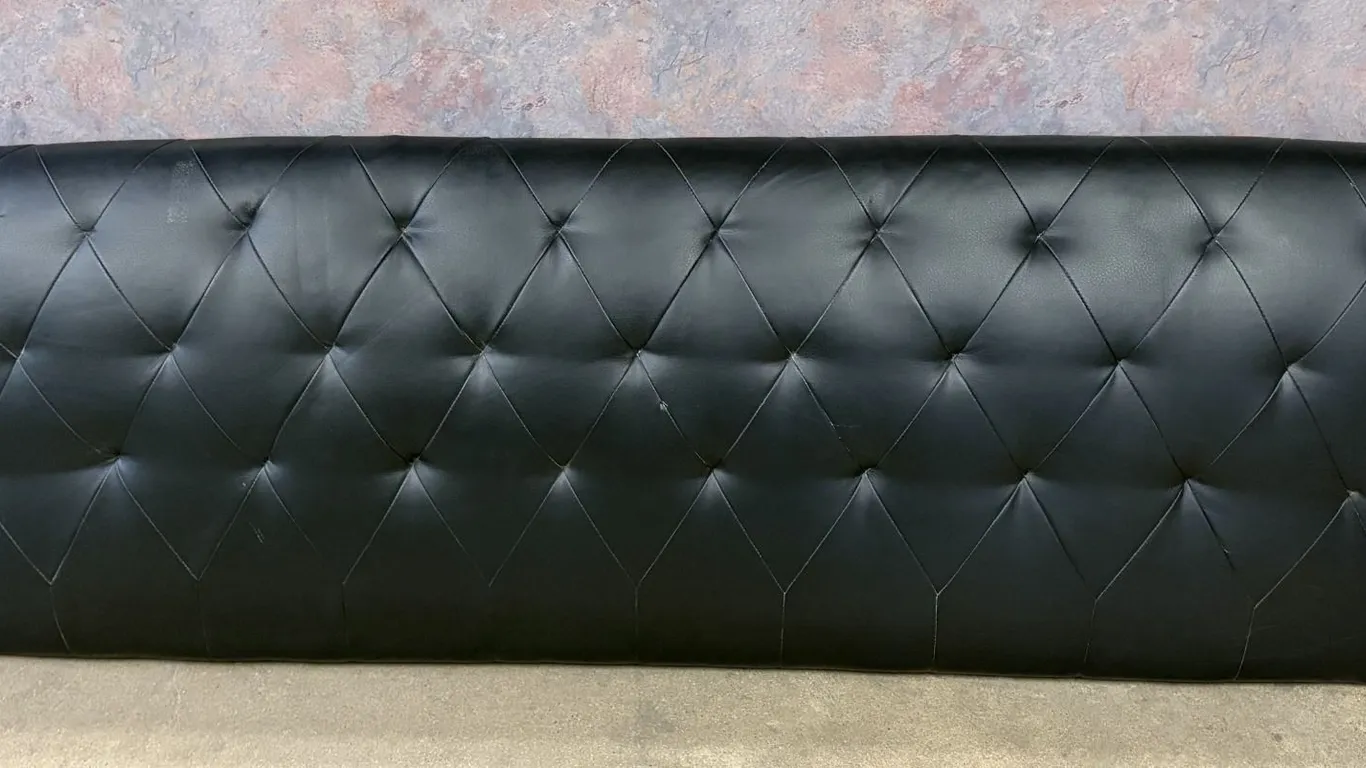 Size Queen and Double Black faux-leather tufted headboard or backrest panel featuring a diamond-stit