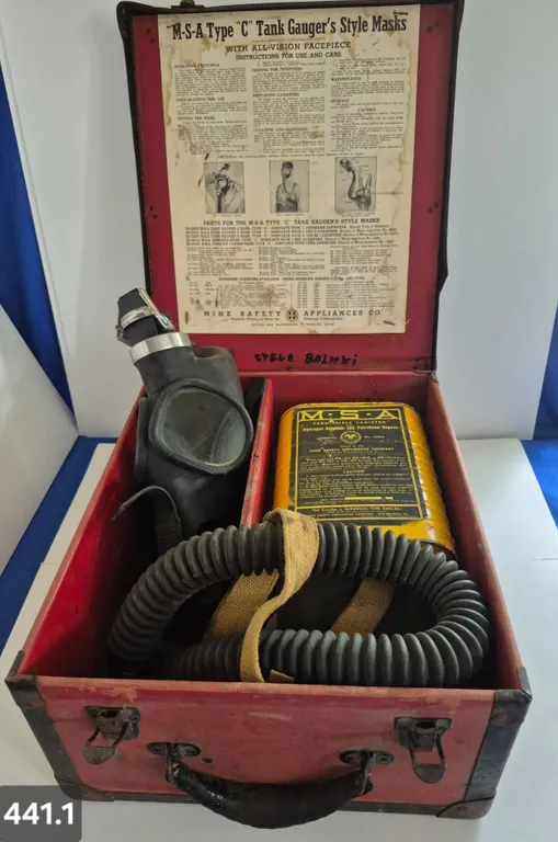 Antique gas mask in original case
