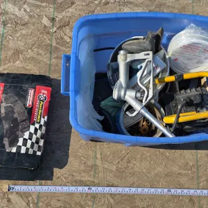Tub of Misc. Items – Work Light, Hardware, etc.