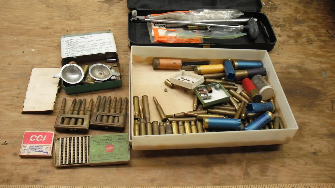 gun cleaning kit, brass, shells, etc.