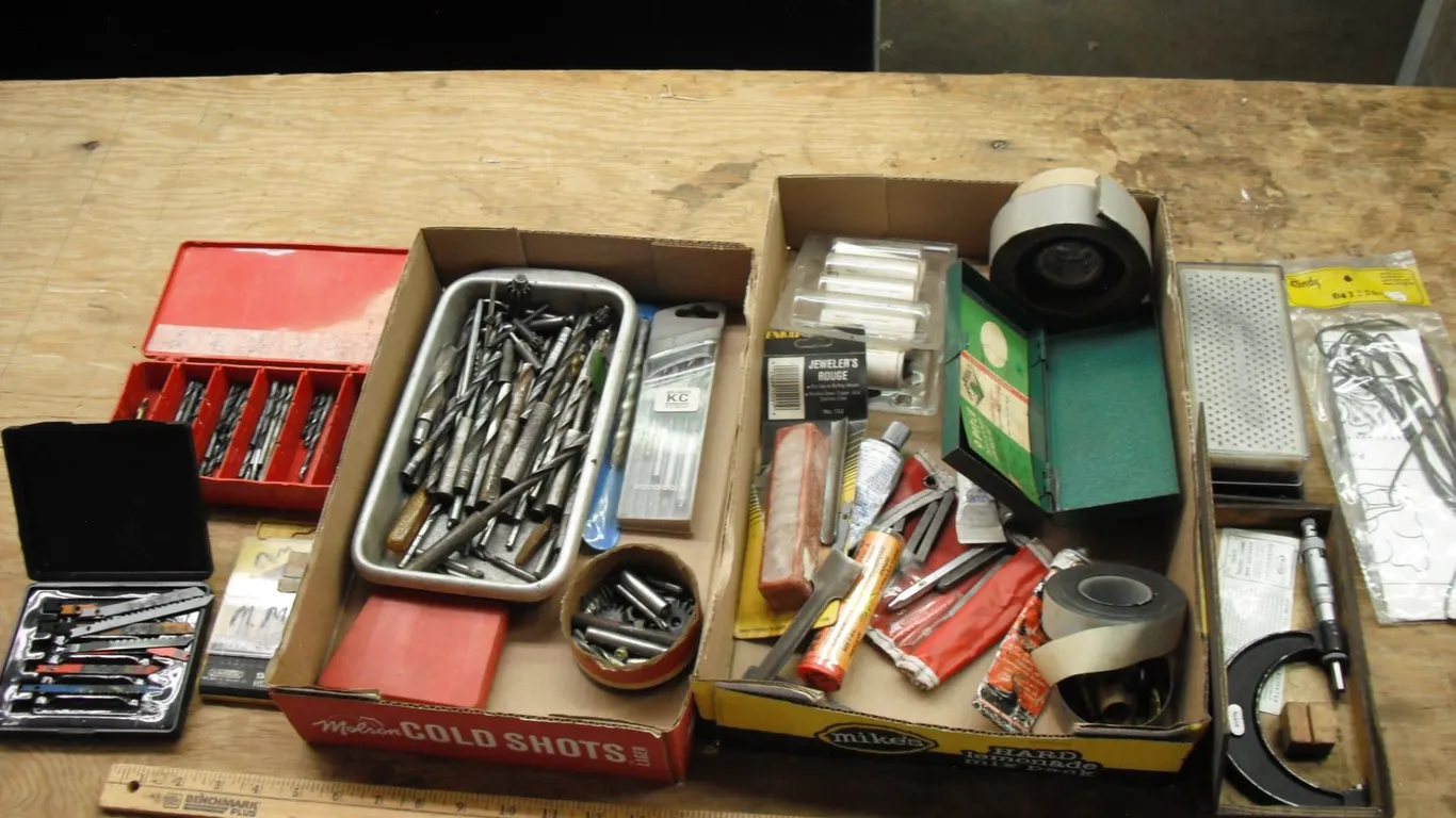 sharpening stone, drill bits, etc.