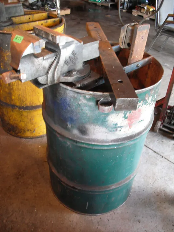 barrel made into workstand with bench vise (Canada)