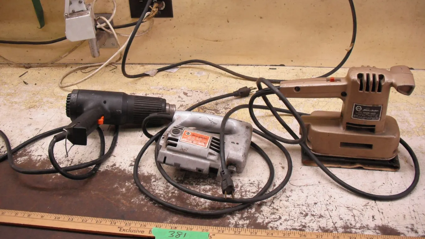 finishing sander, jigsaw and heatgun