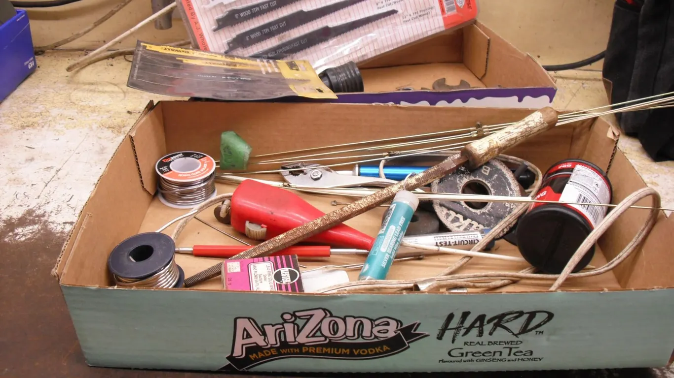 sawzall blades, vintage wrenches, solder wire, etc.