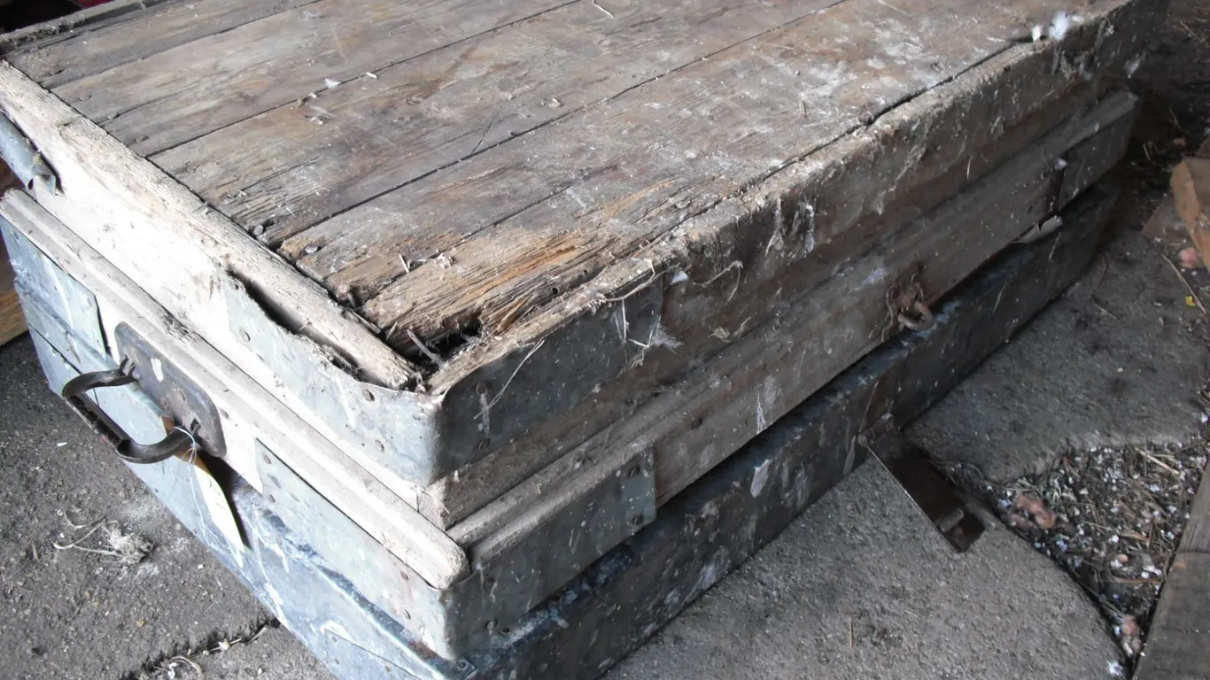 tool box with distributor caps - some look new, 33"x20"x11"H