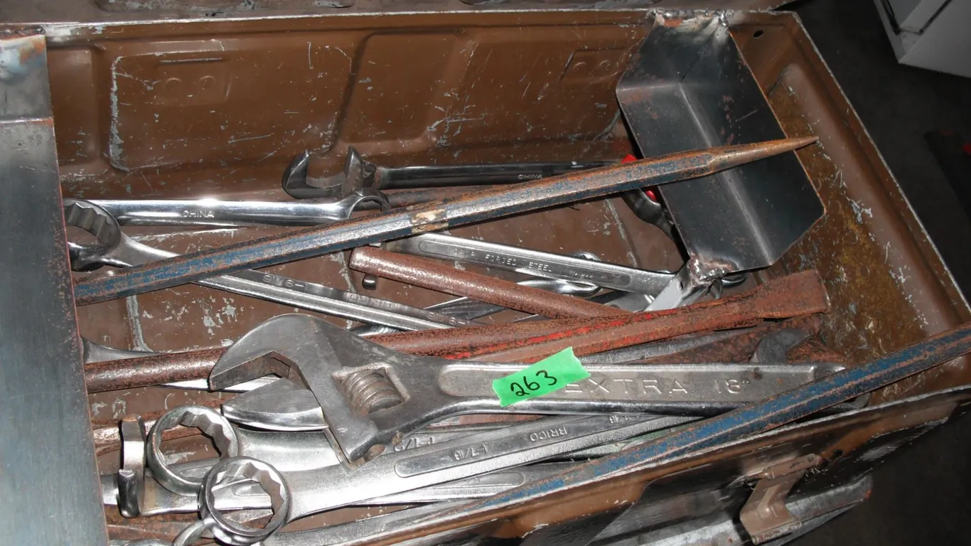 ammo box with heavy duty wrenches (up to 2") & prybars - ammo box is 25"x13"x8"H