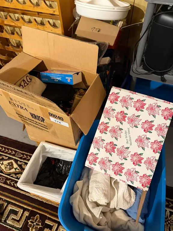 Wicker Basket, Tub, Towels & Household