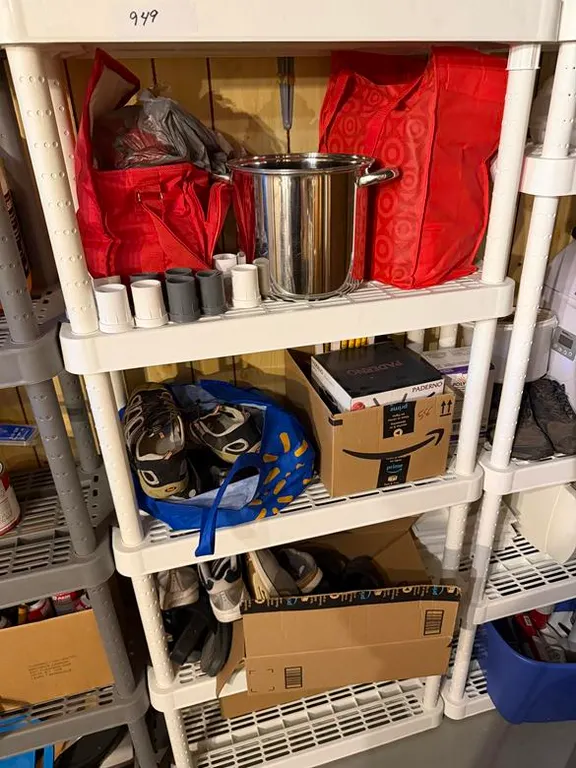 Plastic Shelf with Steel Pot, Paderno & Shoes