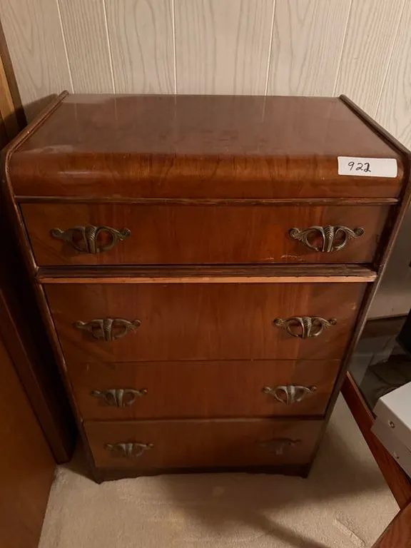 Antique 4-Drawer Wood Dresser and Assorted Misc. Contents