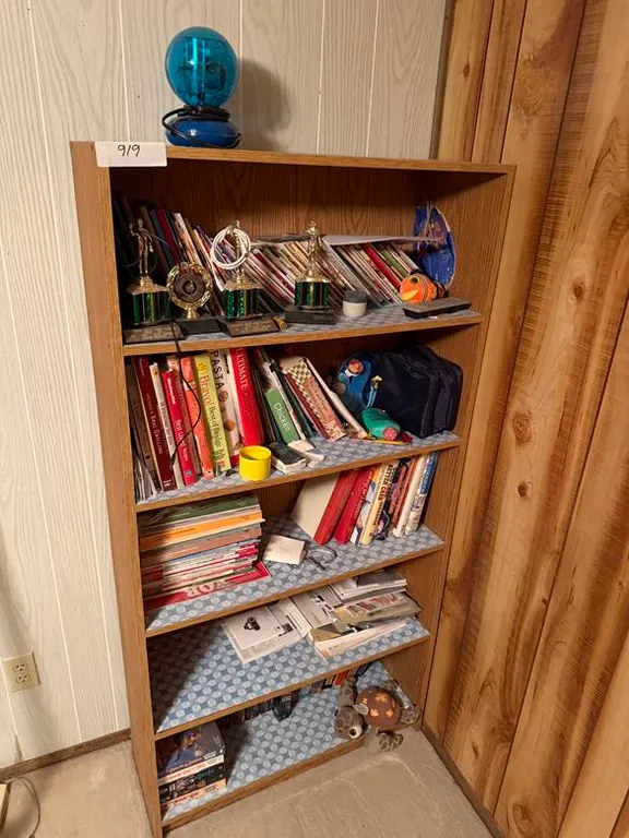 Wood Book Case with Trinkets and Books