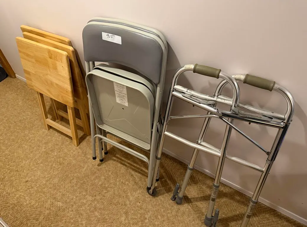 Folding Chairs, Wood Trays & Walker