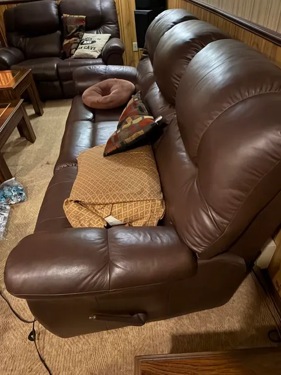 Brown Leather Style Couch and Loveseat with Recliners