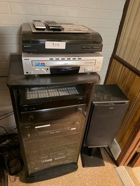 Audio and Visual Equipment, Stand & (4) Sony Speakers