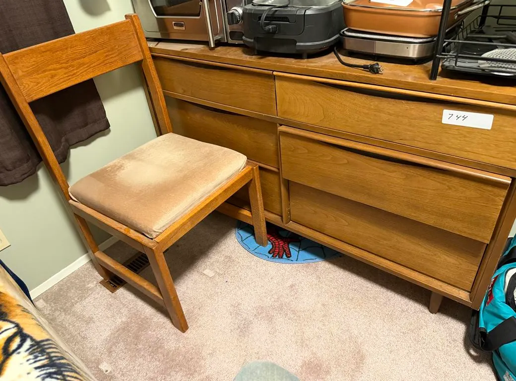 Wood 6-Drawer Dresser and Chair
