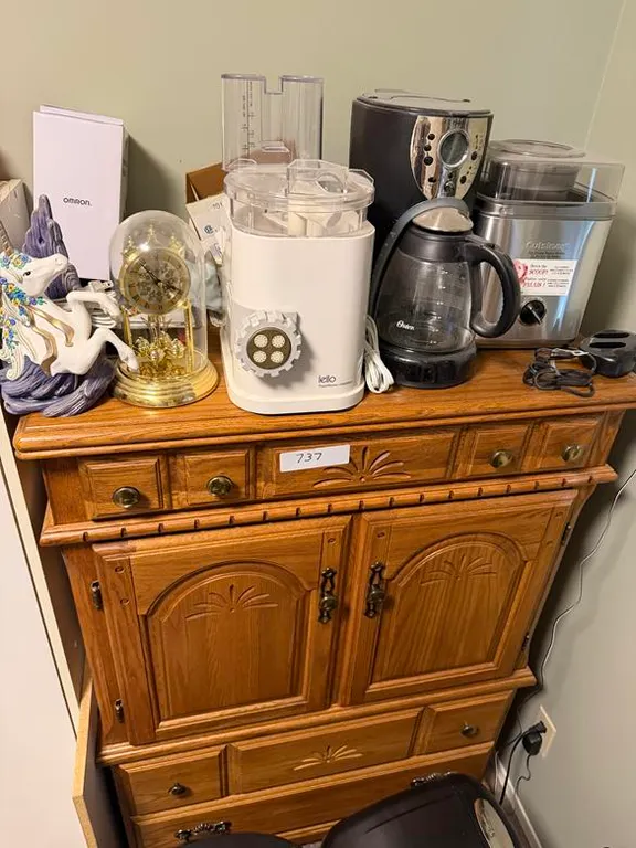 Wood Cabinet, Pasta Maker, Ice C Maker & Décor