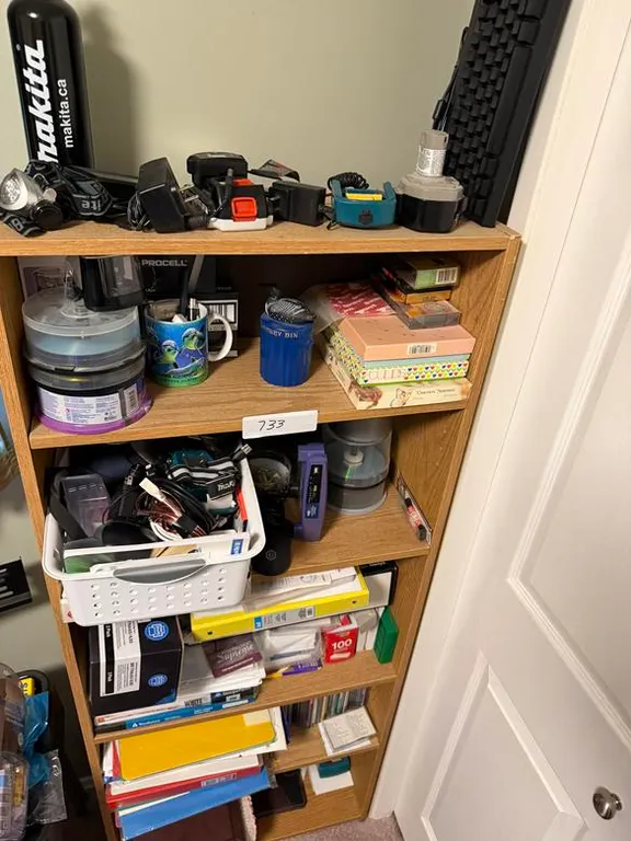 Wood Book Shelf with Office Supplies