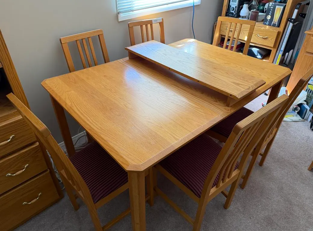 Oak Style Dining Table and (6) Upholstered Chairs