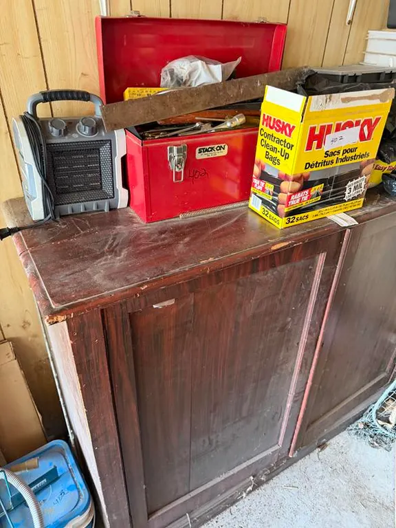 Tool Box with Tools, Heater and Cupboard