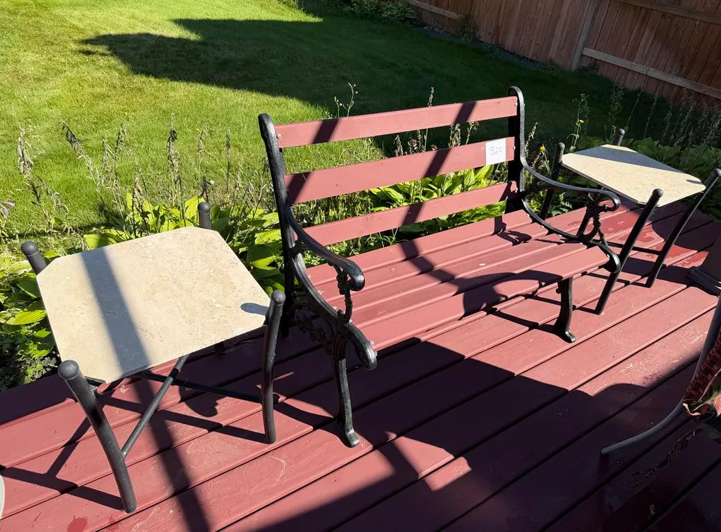 Park Bench and (2) Side Tables
