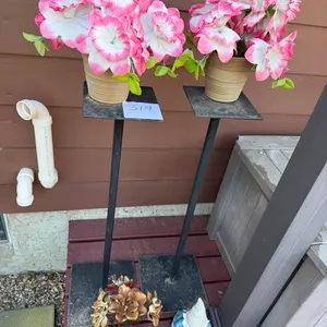 (2) Metal Plant Stands and Gnome