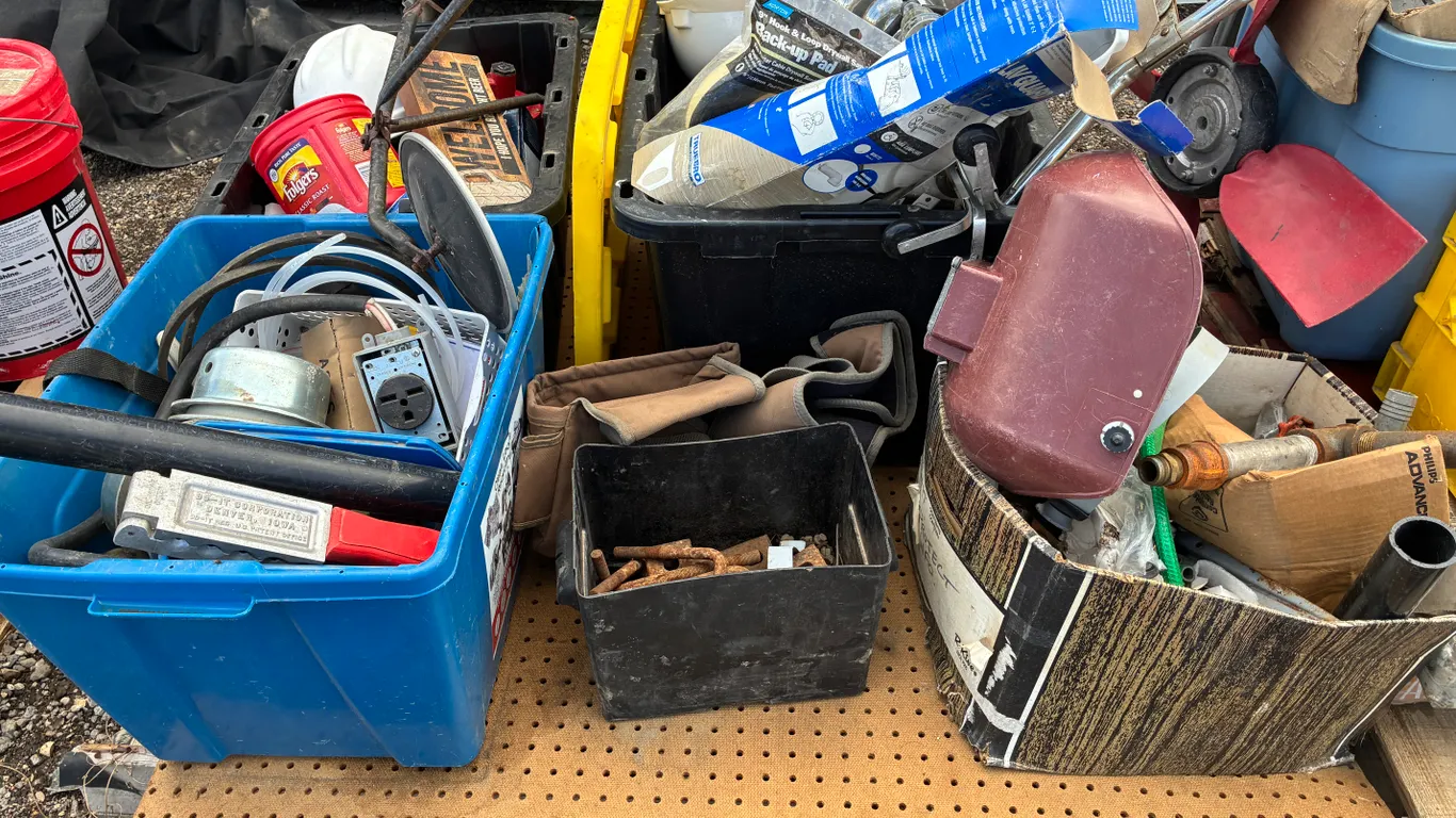 Pallet of Assorted Items, Welding Helmet and Hardhat