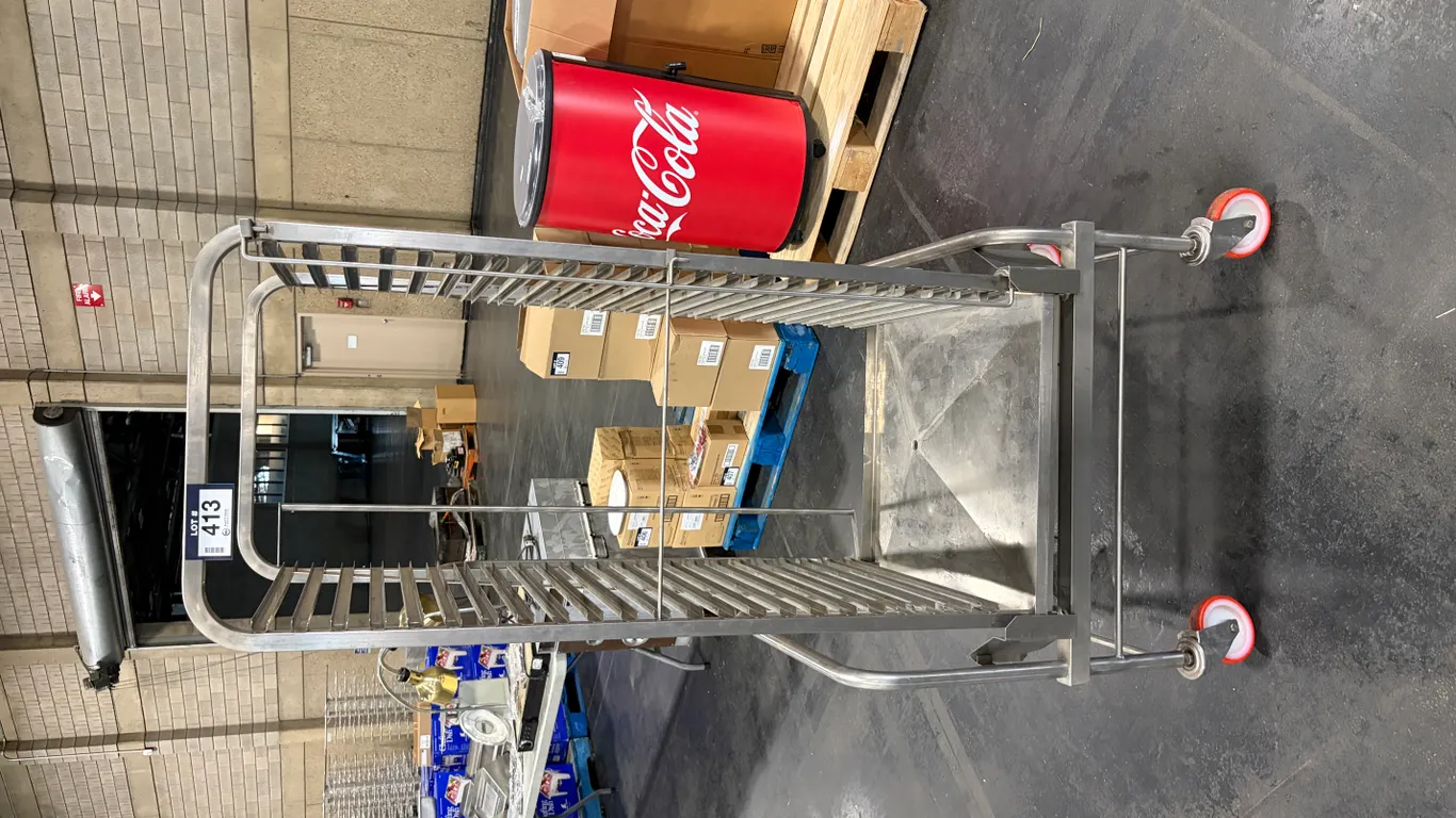 23-SLOT STAINLESS STEEL ROLL-IN OVEN RACK ON CASTERS