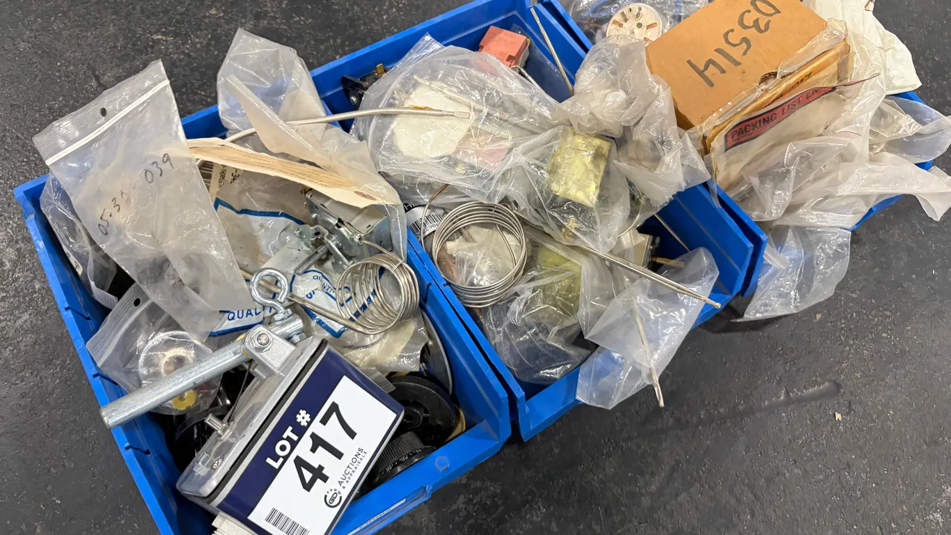 (3) PARTS BINS OF ASSORTED COMMERCIAL RESTAURANT EQUIPMENT PARTS