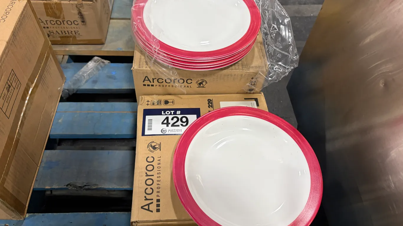 2 CASES OF 9" BRUSHED CHERRY PLATES, ARCOROC H4559, 24 PER CASE - NEW