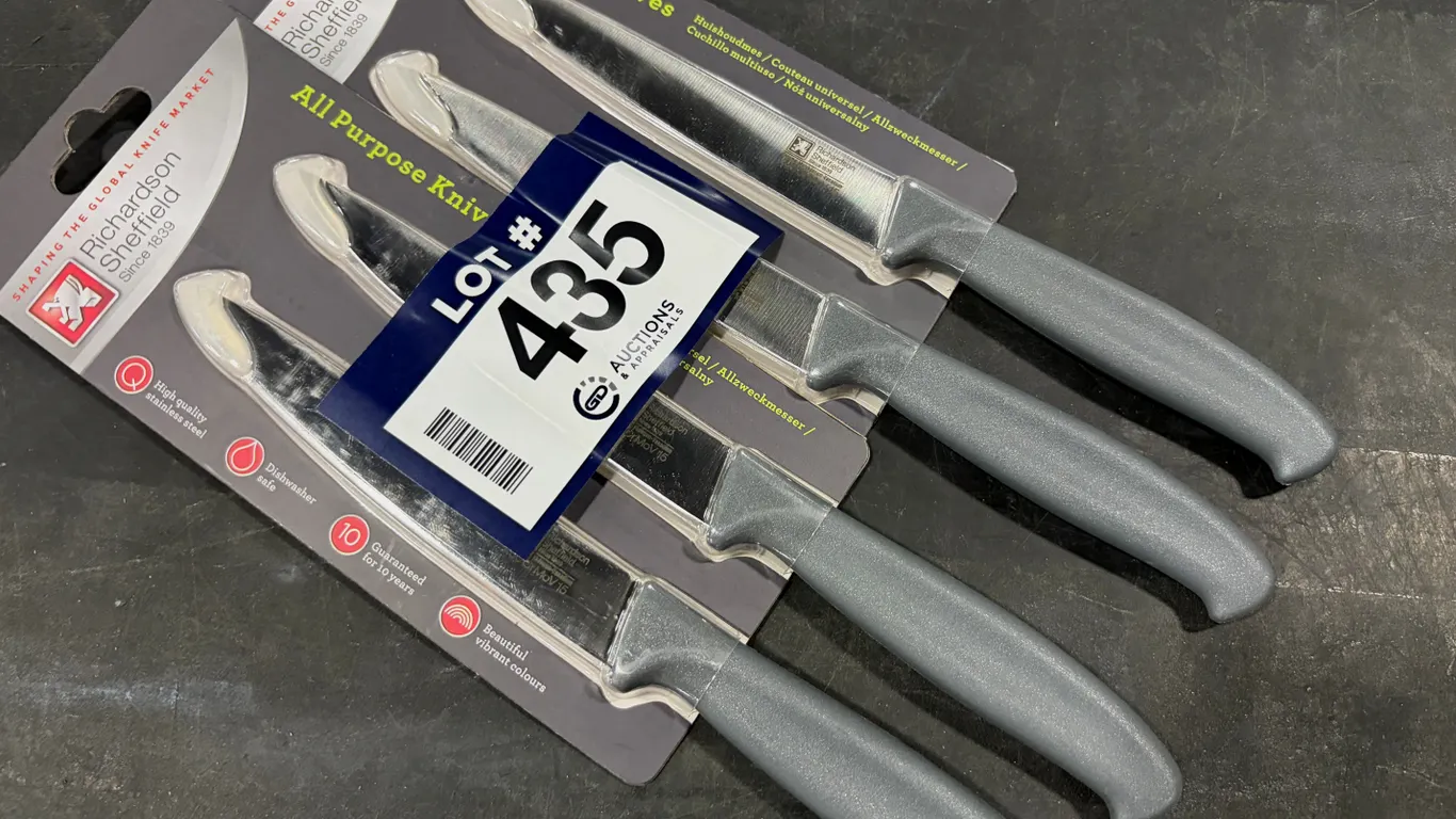 2 PACKS OF RICHARDSON SHEFFIELD R CUT ALL PURPOSE KNIVES, GREY- 2 KNIVES PER PACK - NEW