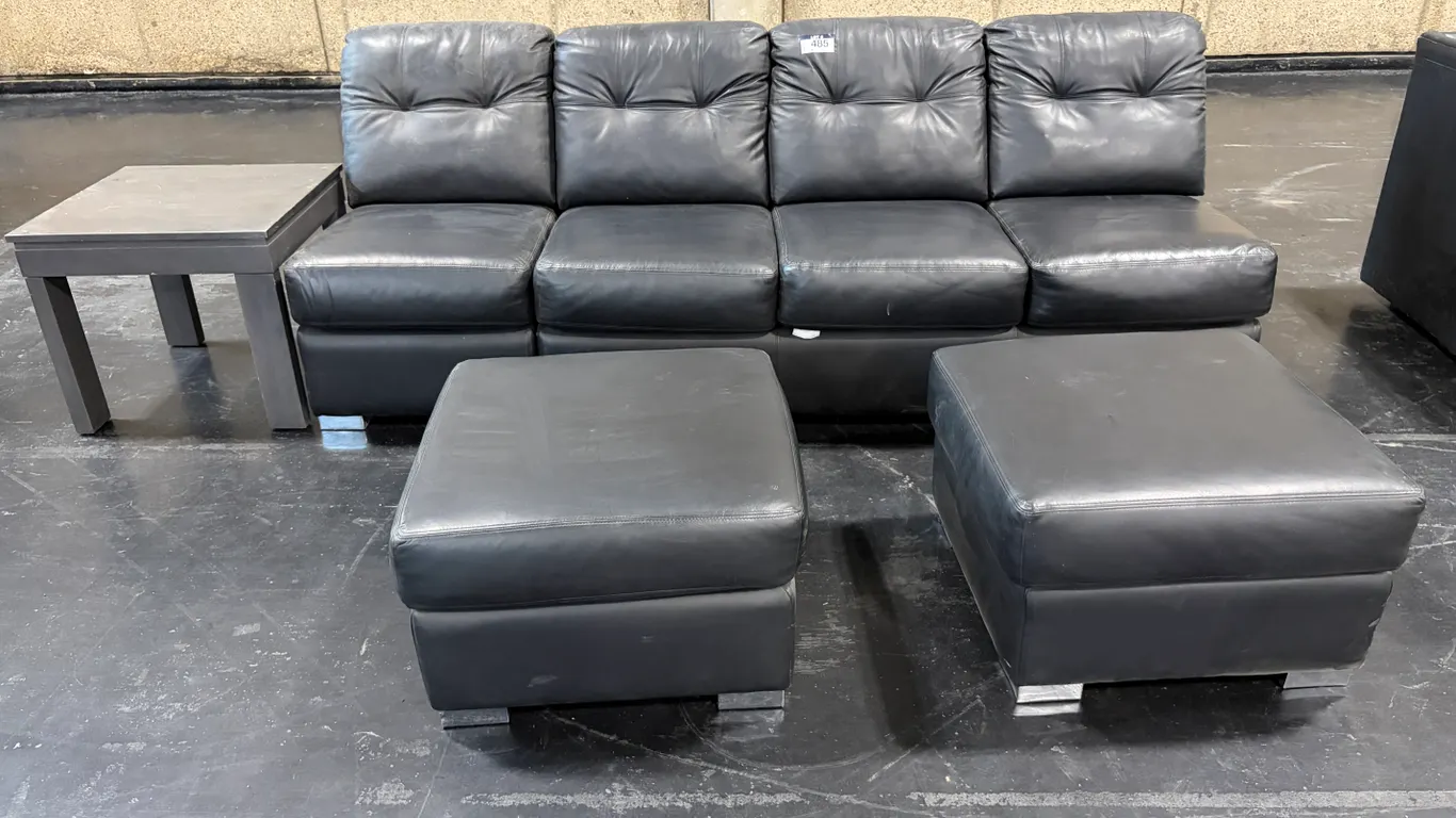 4-SEAT BLACK MODULAR SOFA WITH (2) OTTOMANS & SIDE TABLE