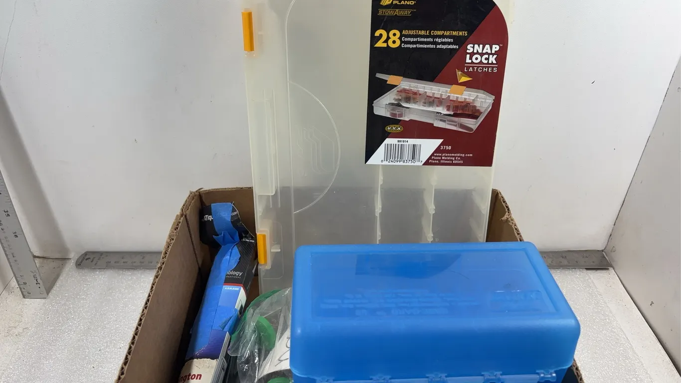 1 - Box of Bullet Storage Containers and Maintenance Accessories, Approximately 11 x 5" to 8 x 5" *Unreserved*