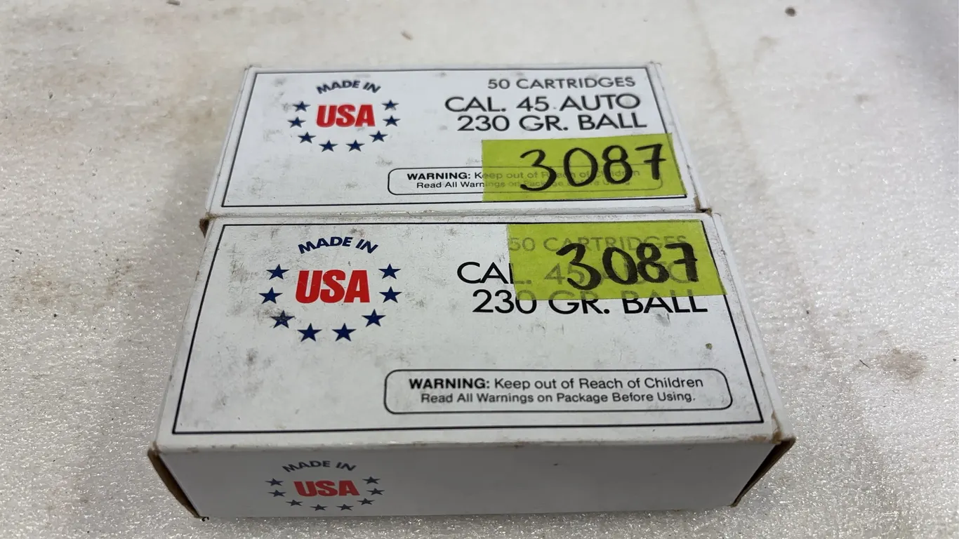 3 - Boxes of Winchester Military surplus marked 1984 on casing, .45 Auto 230Gr rounds, Approx 50 pce per box, *Unreserved*