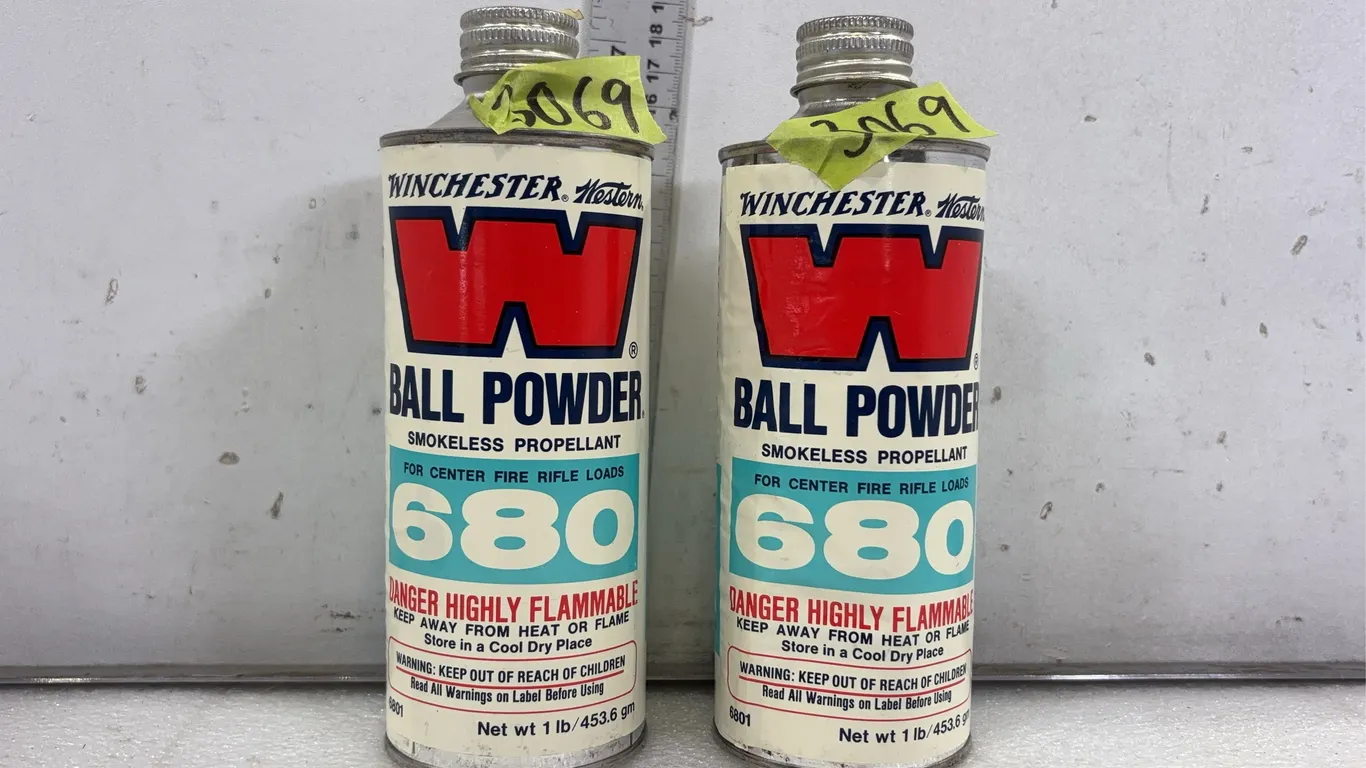 2 - Bottles of Winchester 680 Ball Powder, Approx. 1 lb *Unreserved*
