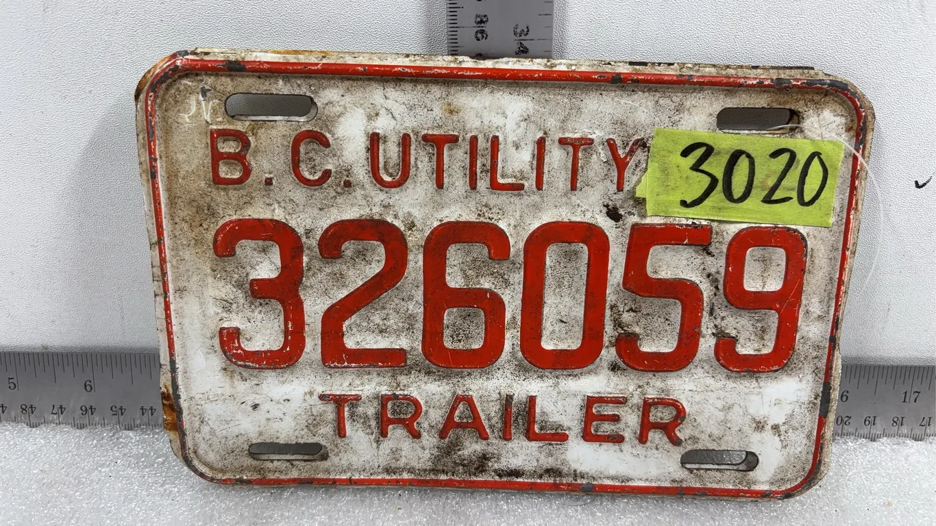 2 - Vintage 1972 BC Trailer License Plates, Approx 6"x8", *Unreserved*