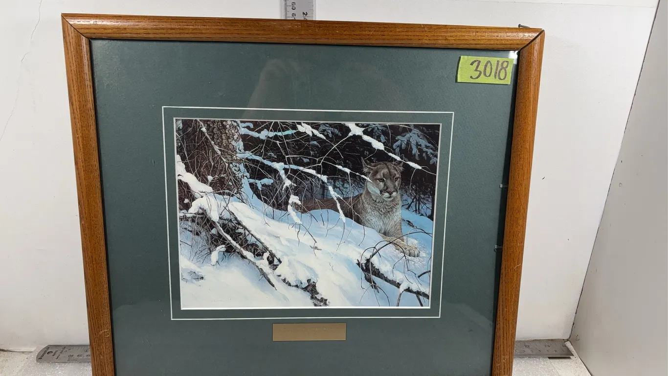 Framed Pictures by Robert Bateman, "Cougar in The Snow" & "Tiger at Dawn", Approx 17"x15" & 17"x17", *Unreserv