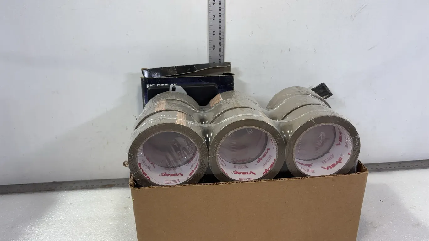 Box of Packing Tape & Misc Stationary, Approx 18 rolls, *Unreserved*