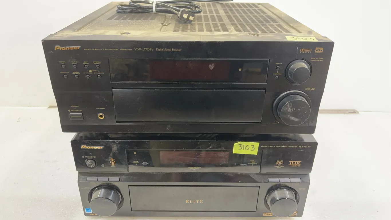 Pioneer VSX-D709S Digital Signal Processor and Pioneer Audio/Video Multi Channel Reciever VSX-72TXV, Approximately 17" x 17" x 8" Per Unit