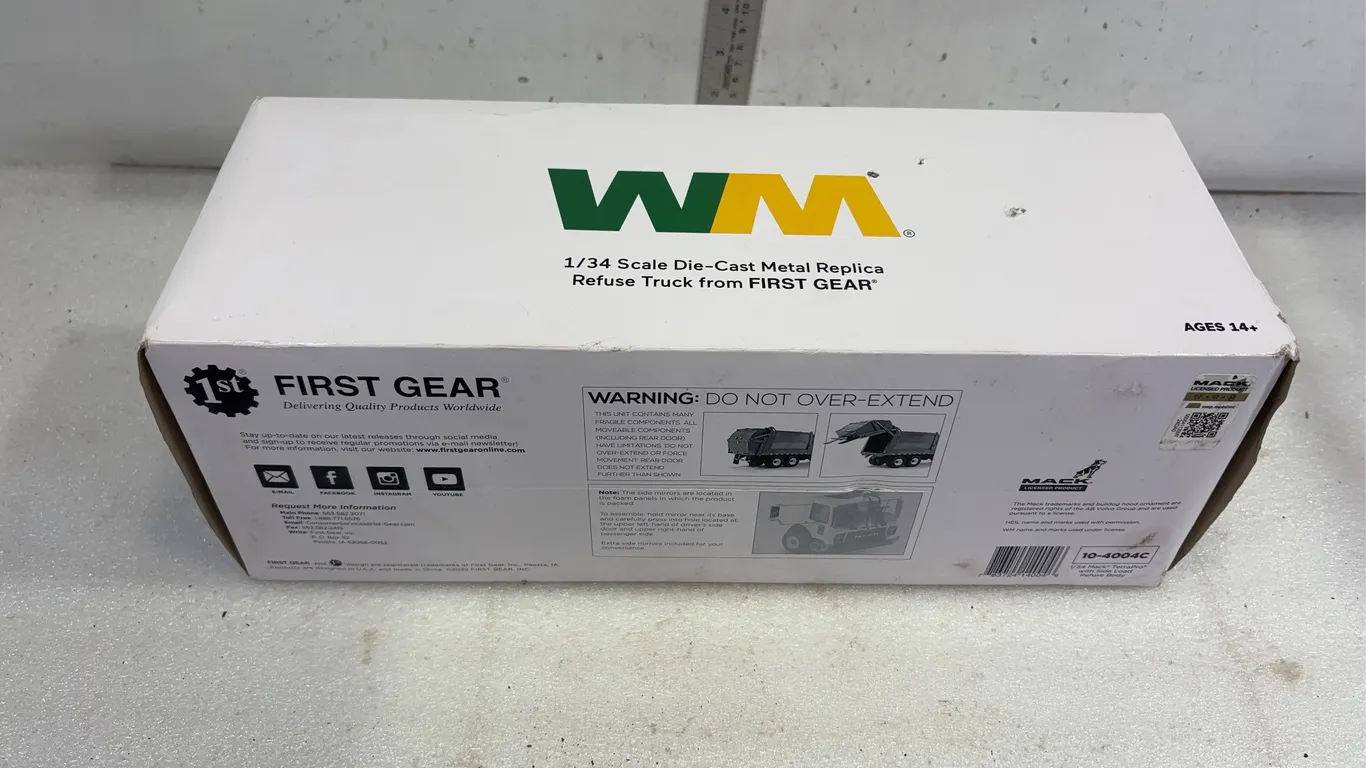1st Gear Waste Management 1/34 Mack Terra Pro with Wide Load Refuse Body, Approximately 15" x 6" x 6" *Unreserved*
